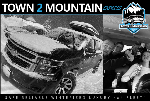 winter scene SUV in heavy snow outside shot compant logo overlayes and an inside shot of the vechicle of travelers happy safe and sound