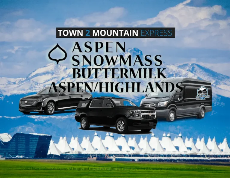 Shuttle service ad featuring Cadillac, Suburban, and Transit van