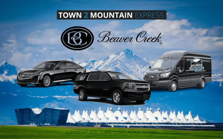 Town to Mountain Express – Private shuttle service from Denver International Airport (DIA) to Beaver Creek Resort with luxury sedans, SUVs, and Sprinter vans for ski trips and mountain travel.
