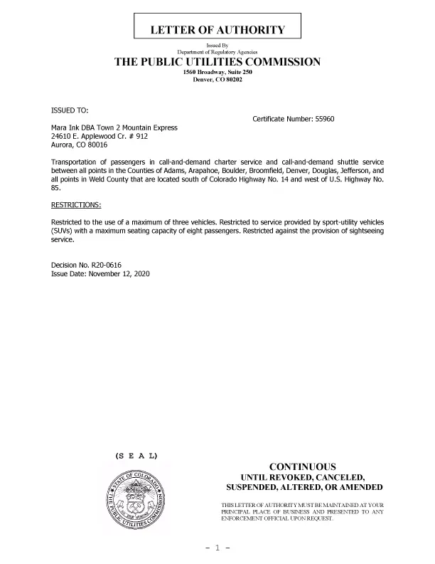 Town to mountain license