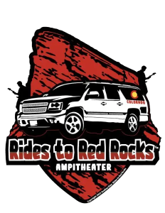 rides-to-red-rocks-party-bus-concert-transportation-town-to-mountain-express Rides to Red Rocks logo featuring a white luxury SUV and red rock backdrop — party bus and private concert transportation by Town to Mountain Express.