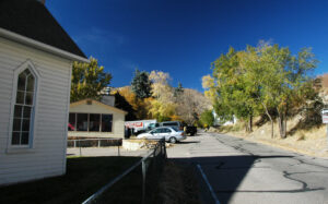 Morrison Colorado street with historic buildings and foothills